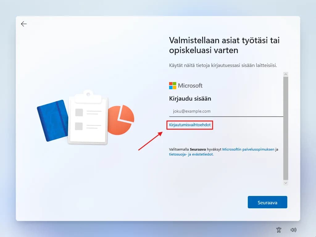 Windowsin kirjautumisnäkymä Microsoft-tilille