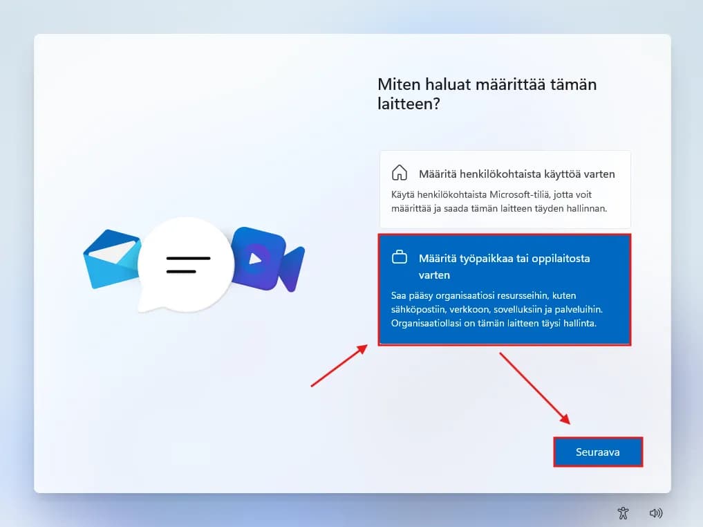 Määritä työpaikkaa tai oppilaitosta varten