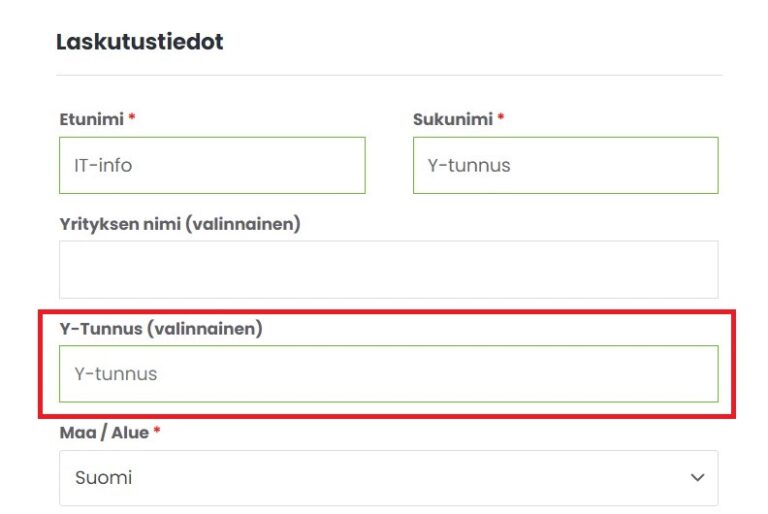 Etusivu y-tunnuskentta-kassasivulle